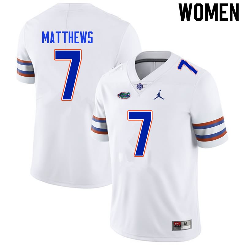 Women's NCAA Florida Gators Luke Matthews #7 Stitched Authentic Nike White College Football Jersey BPX1265WL